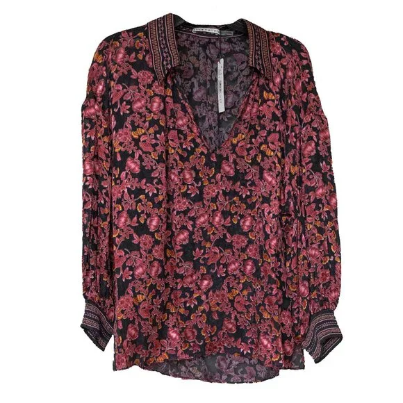 Alice and Olivia Desiree Sheer Top Silk Tapestry Vamp Romance Goth Dopamine - Picture 2 of 13